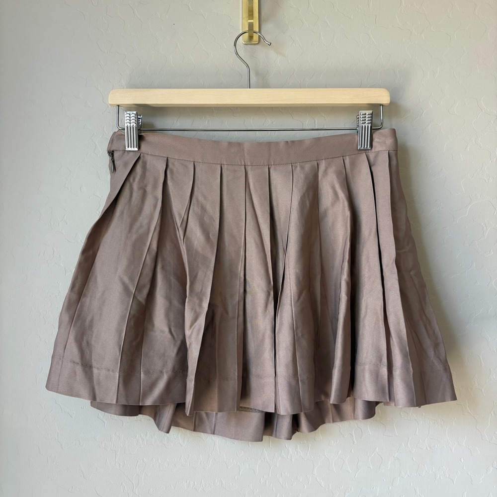Aya Muse Opal Pleated Mini Skirt Taupe Side Zip Skirt Size Small - Picture 5 of 7